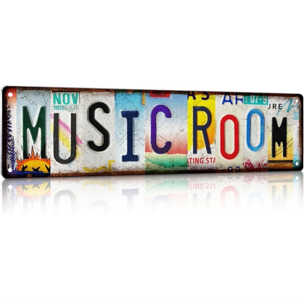 Vintage Style 'Music Room' Metal Wall Sign - Multicolor